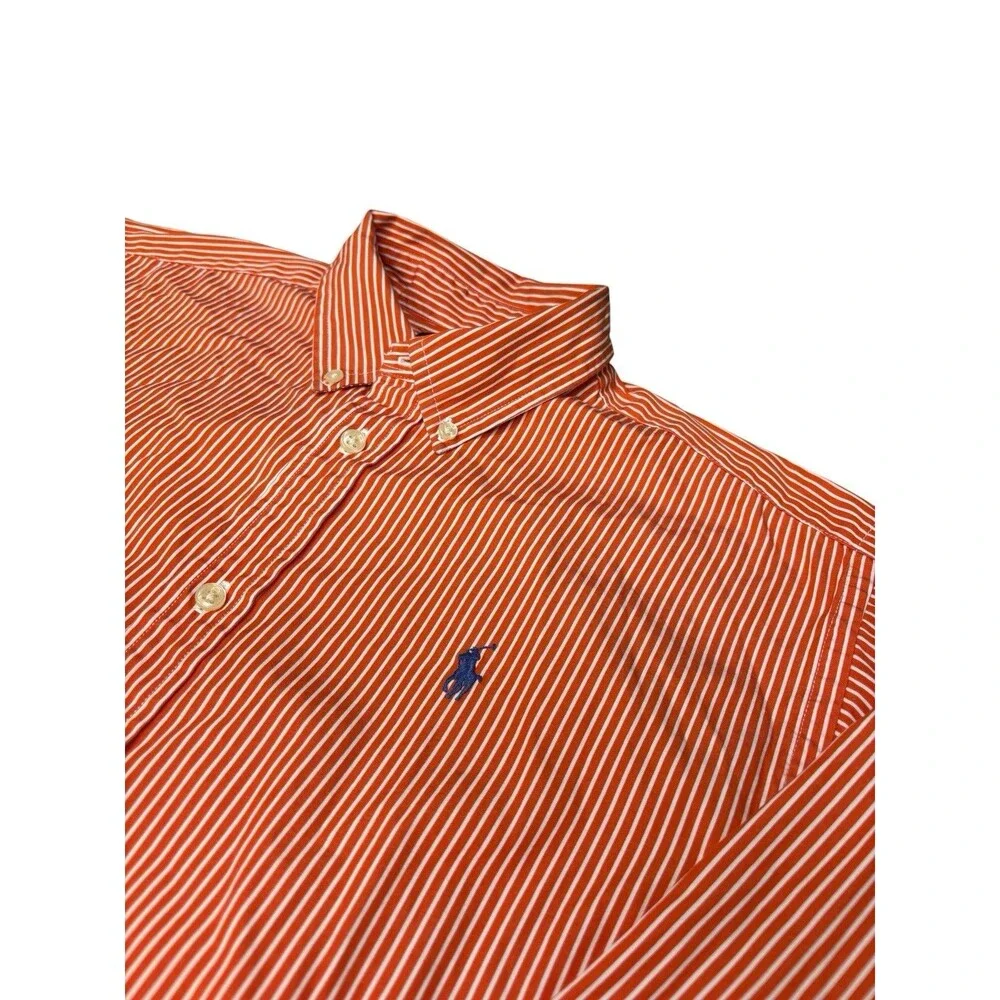 Ralph Lauren Youth Boys XL Classic Fit Orange Striped Button-Down Cotton Shirt